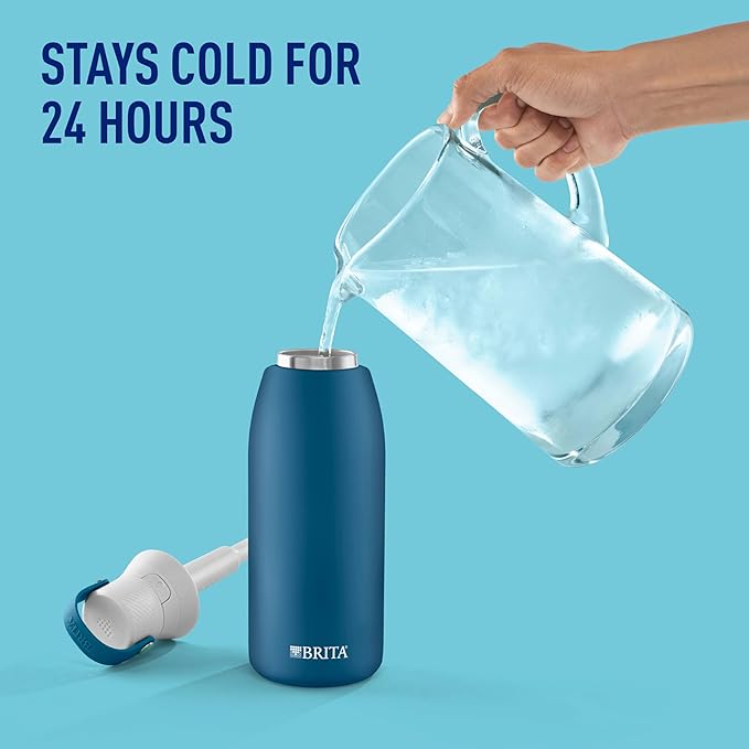Brita Stainless Steel Premium Filtering Water Bottle, BPA-Free, Reusable, Insulated, Replaces 300 Plastic Water Bottles, Filter Lasts 2 Months or 40 Gallons, Includes 1 Filter, Marina - 32 oz.