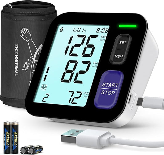 Blood Pressure Machine Upper Arm, Medium/Large BP Cuff Fit Arms from Medium 9"-17", Accurate Automatic Digital BP Monitor Home Use, Large Backlit LCD, 2-User Mode
