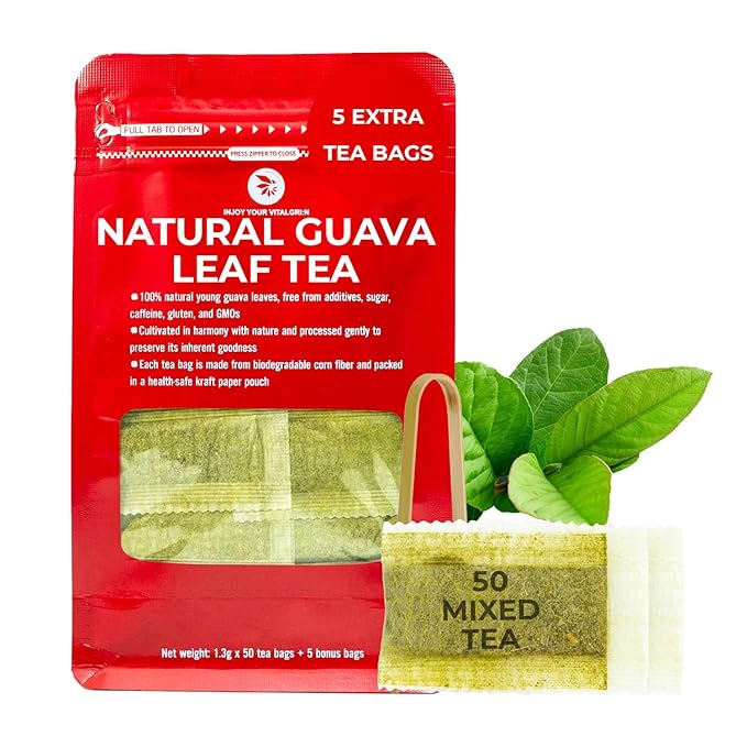 Guava Leaf Tea Bags - 55 Count (+5 Tea Bags) - 4.06 oz with Bamboo Tong, Handpicked & No Sugar Added, No Caffeine, Re-Steep Herbal Tea, Relax Refreshing Hojas De Guayabav