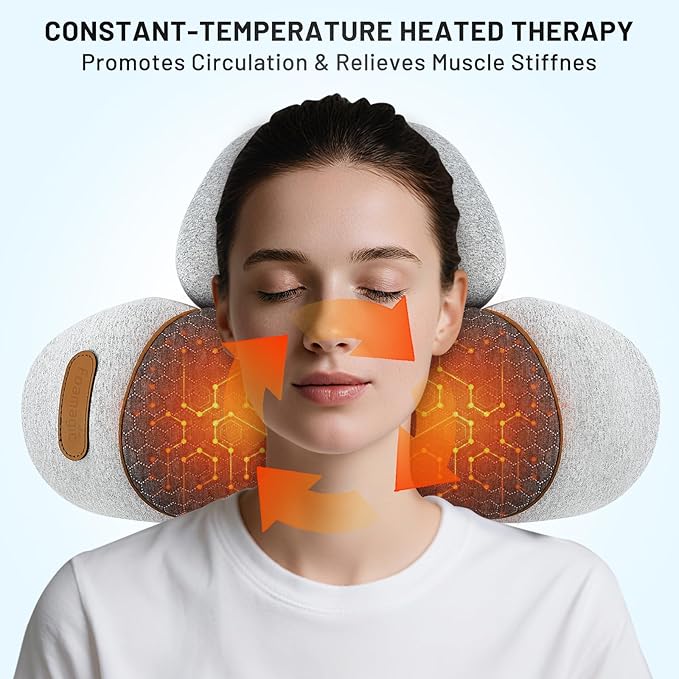 3 in 1 Neck Massager Pillow with Heat, Pillow Massage Neck Hump Support, Shiatsu Back Shoulder Massager with Kneading, Heating & Vibration for Relaxation and Comfort