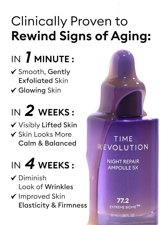 MISSHA Time Revolution Night Repair Face Serum Ampoule (5th Gen) - Overnight Probiotic Skincare for Revitalization and Radiance, 1.69 Fl Oz