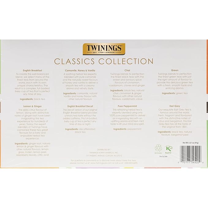Twinings Tea Classics Collection Gift Box Variety Sampler, 48 Tea Bags (Pack of 1), Enjoy Hot or Iced, Includes Black, Herbal, Green, & Chai Teas