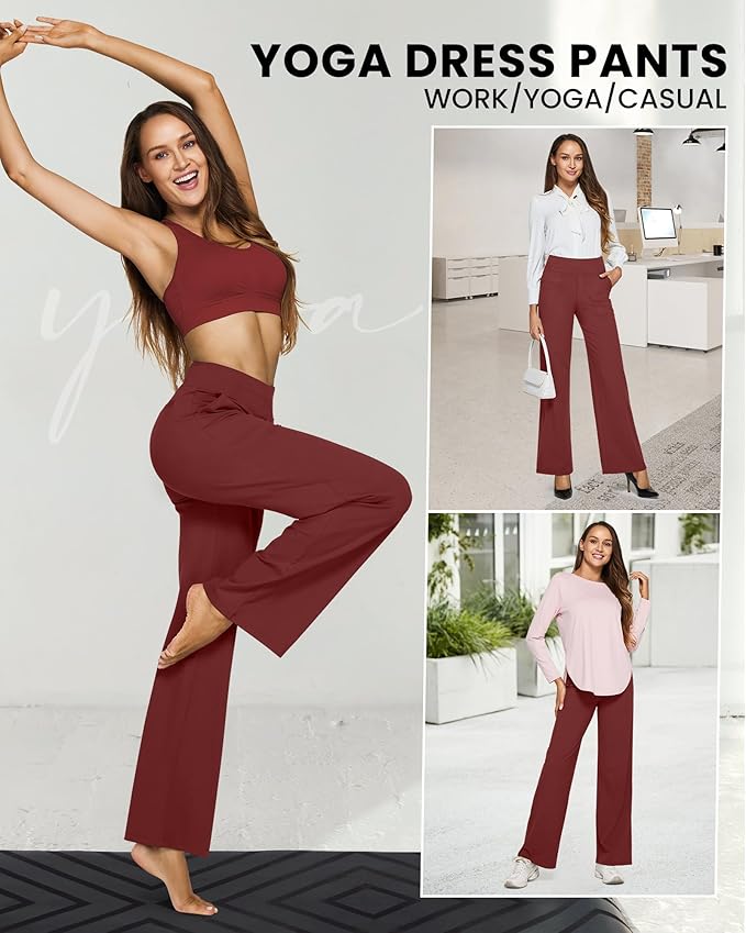 G4Free Yoga Pants Women Wide Leg Pants with Pockets High Waist Stretch Dress Casual Sweatpants Petite/Regular/Tall