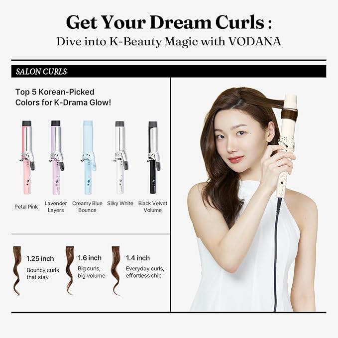 VODANA Professional GlamWave Ceramic Curling Iron, Long-Lasting Natural Curls, Instant Heat, Hair Curler, Curling Wand, Available in USA (1.25 inch, Lavender)