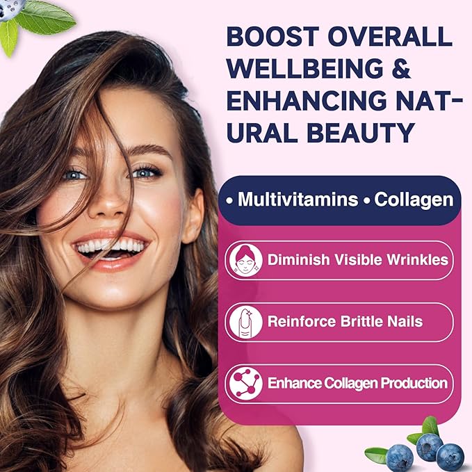 Biotin Gummies for Hair Skin and Nails -Hair Vitamins with Biotin, Zinc, Vitamin A, B6, B12, D3 & More - Support Healthy Skin, Hair Growth, Stronger Nails for Women and Men - 90 Blueberry Gummies