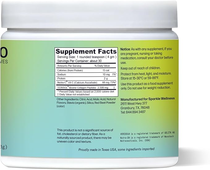 VERISOL Bioactive Hydrolyzed Collagen Peptides & Vitamin C | Collagen Powder Supplement for Hair, Skin, and Nail Health | Skin Boost (Acai Lemonade) [50-Serves]
