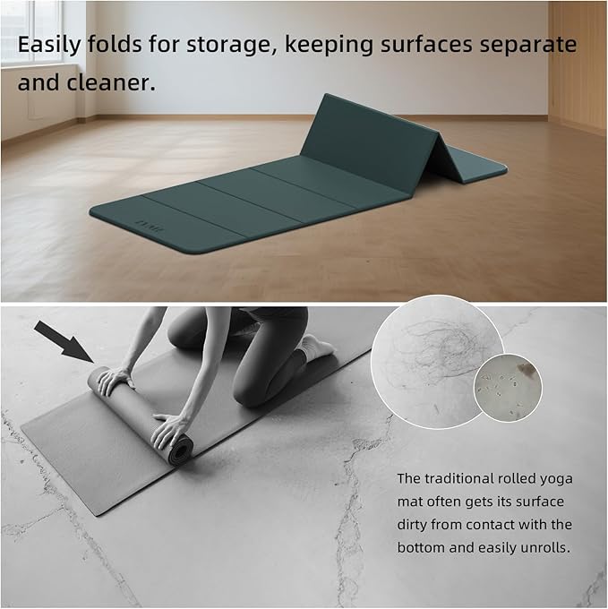 Foldable Yoga Mat, 0.32 inches Thick, SGS Certified, Non Slip, 71 x 24 inches, Foldable for Travel, Pilates, Camping, Environmental Sports Mat, Odorless TPE Material