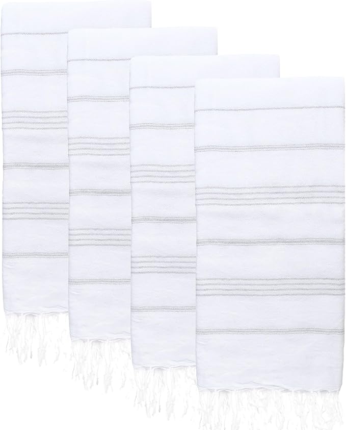 Turkish Beach Towels, Pack of 4 | Oversized, Quick Dry, Sand Free | 100% Cotton, Large 38x71 Towels for Beach, Pool, Travel | Ultra-Soft, Compact, and Absorbent | White