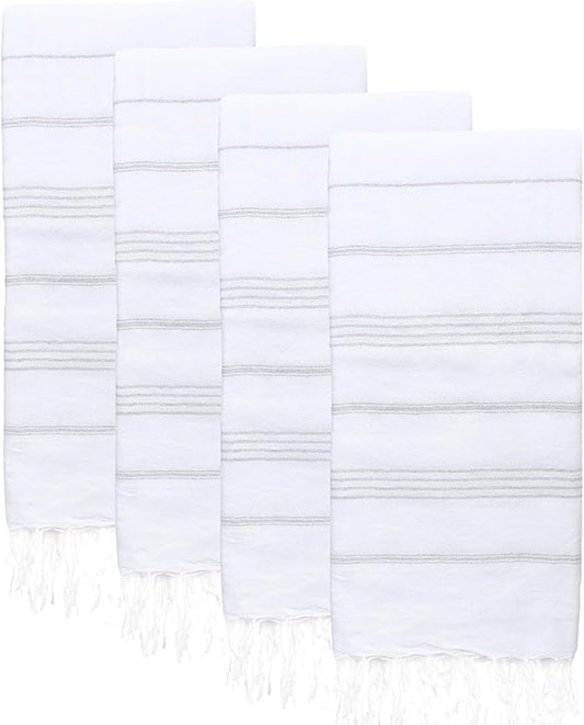 Turkish Beach Towels, Pack of 4 | Oversized, Quick Dry, Sand Free | 100% Cotton, Large 38x71 Towels for Beach, Pool, Travel | Ultra-Soft, Compact, and Absorbent | White