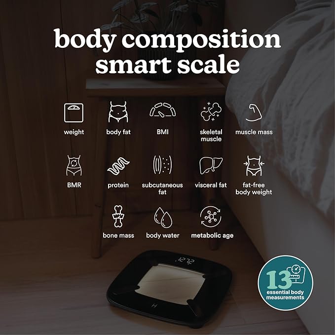 Homedics Digital Smart Scale, Motion-Sensing LED Display, 13 Body Metrics Analysis, Bluetooth Sync, Multi-User Recognition, High-Precision Weight Measurement Up to 400 lbs, Black