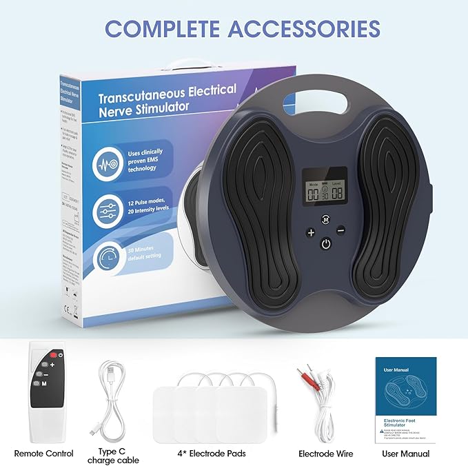 EMS Foot Massager for Neuropathy & Pain Relief, Rechargeable TENS Unit Muscle Stimulator, Electric Foot Stimulator for Circulation, Plantar Fasciitis, FSA HSA Eligible