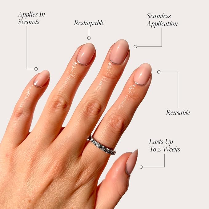 Glamnetic Press On Nails - Silver Belle | Short Round Natural Base Nails with 3D Silver Foil in a Glossy Finish | 12 Sizes - 30 Nail Kit with Glue