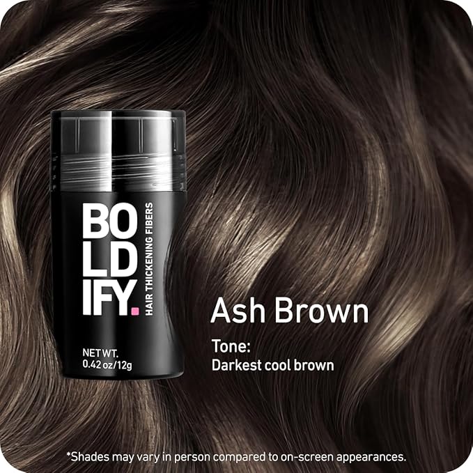 BOLDIFY Hair Fibers (12g) - Fill In Thinning and Fine Hair for an Instantly Fuller, Thicker Look - 14 Shades for Women & Men - Ash Brown