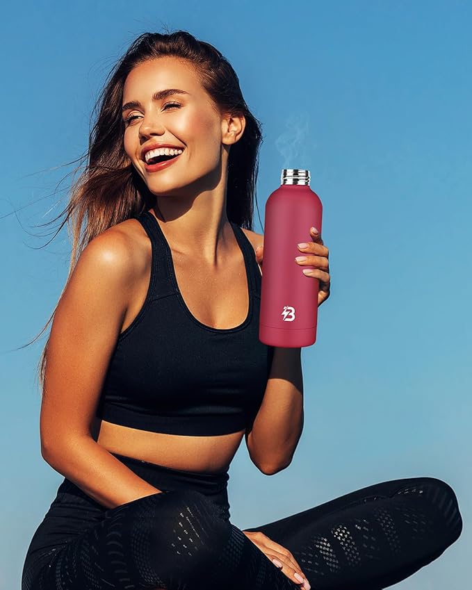 Insulated Water Bottle with Lid, 17 oz Reusable Leak-Proof Metal Stainless Steel Water Bottles for Travel, Sports, Gym, Outdoor (Brick Red)