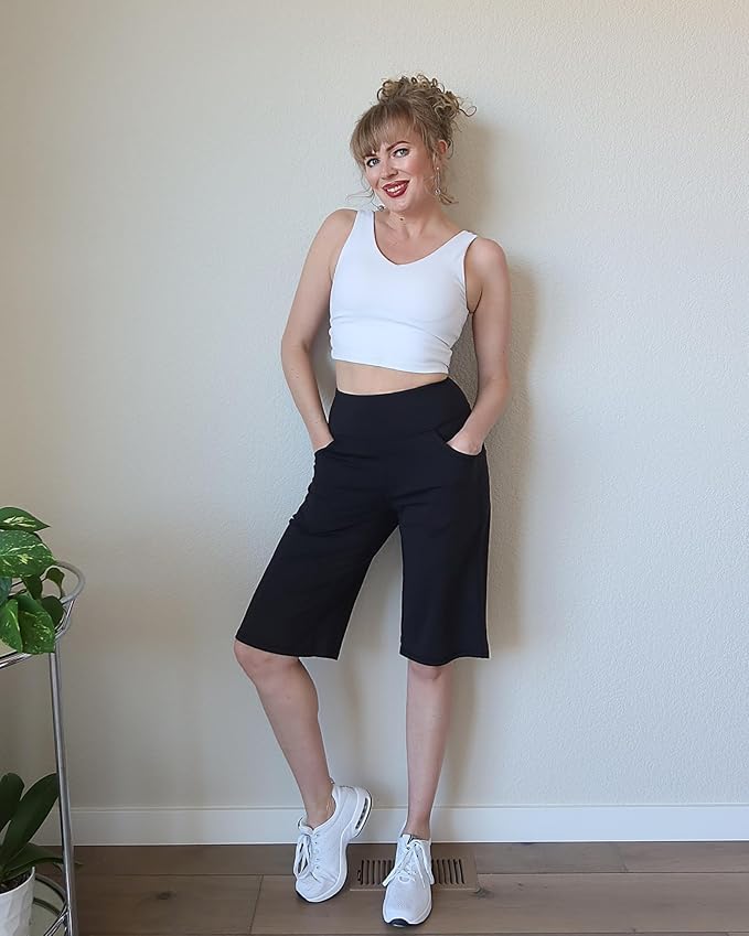 Promover Capri Pants for Women Wide Leg Yoga Cropped Pants with Pockets Loose Casual Summer Pants