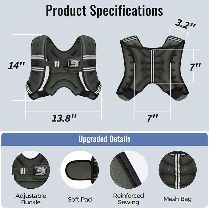 Weighted Vest for Women & Men with Reflective Stripe and Adjustable Buckle, Comfortable & Durable Rucking Vest for Walking, Running & Strength Training