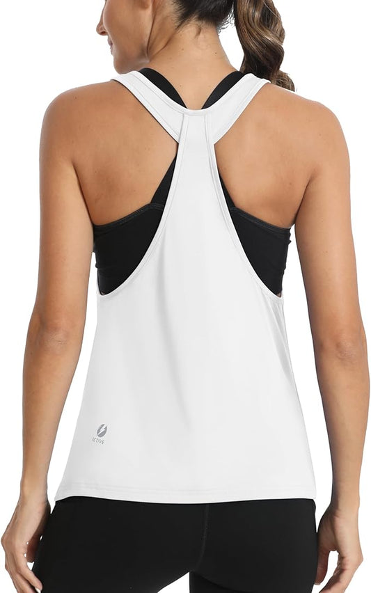 ICTIVE Workout Tops for Women Sleeveless Open Back Muscle Racerback Exercise Tank Shirts