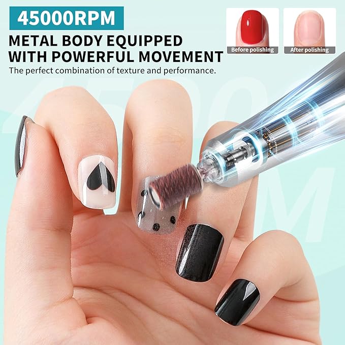 LIMEGIRL Professional Electric Nail Drill Kit 45000RPM Portable Cordless Toenail Cordless Toenail Machine with 14 Drill Bits and Base for Women (Green)