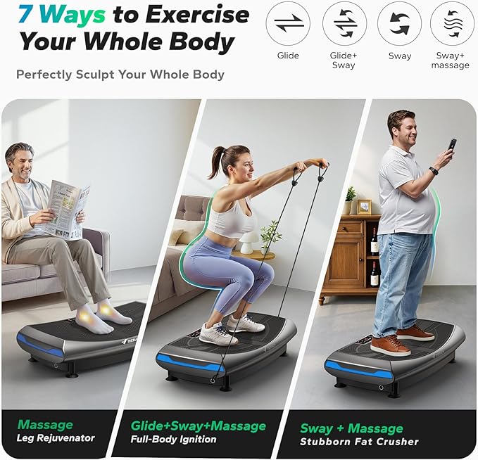 MERACH Vibration Plate Exercise Machine, 7-in-1 4D Vibration Plate with Glide, Swing & Massage, Vibrating Plates with Whole Body Workout Sculpting Platform for Home Fitness for Women Men