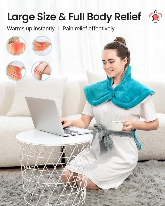 RENPHO Heating Pad for Back Pain Relief, Christmas Gifts for Men Women, FSA Eligible, Stocking Stuffers, Edge Weighted Electric Heat Pad for Neck and Shoulder, ETL Certified, 24"x33", Gray Green