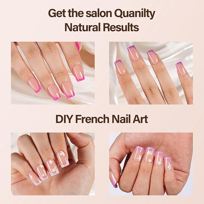 150Pcs French Gel Nail Tips, Vansiho Short Square Nail Tips, Purple Pre-French Tips Press on Nails, Soak Off Soft Gel Acrylic Fake Nails for Nail Art DIY 15 Sizes
