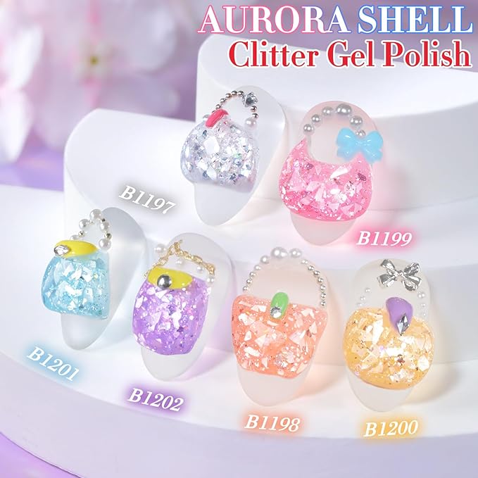 Double Rhythm 0.5 Oz Glitter Gel Polish Set of 6 Color with Display Borad 15 ml Full Size Kit Shimmer Reflective Sparkle Soak Off Manicure Salon DIY at Home (Silver Pink Yellow-T6-54)