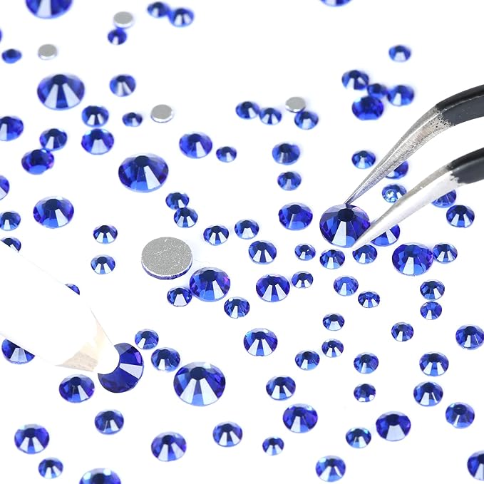 Nibiru 3992 Pieces Art Nail Rhinestones Flat Back Gems Round Crystal Rhinestones 6 Sizes with Pick Up Tweezer Blue