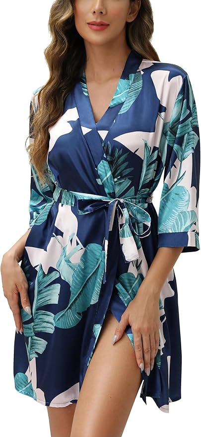 Samring Women's Bride Bridesmaids Robe Short Satin Kimono Robes for Wedding & Bridal Party Silk Bathrobes for Women