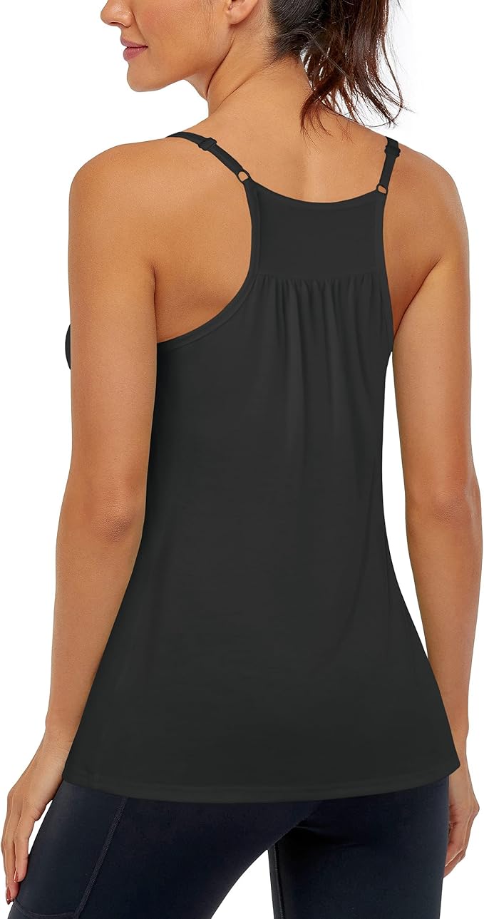 Hibelle Women's Workout Yoga Racerback Tank Tops with Built in Shelf Bra
