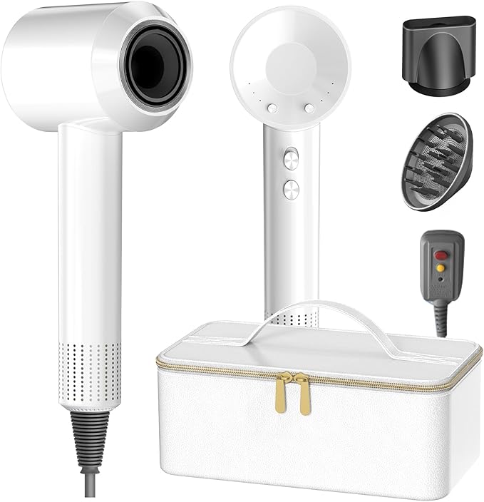 Hair Dryer with Carry Case, 160000 RPM Professional High-Speed Ionic Blow Dryer 200 Millions Negative Ionic & 3 Speeds & 3 Temps& Low Noise, Hairdryer with diffuser for Faster Drying, No Heat Damage,W