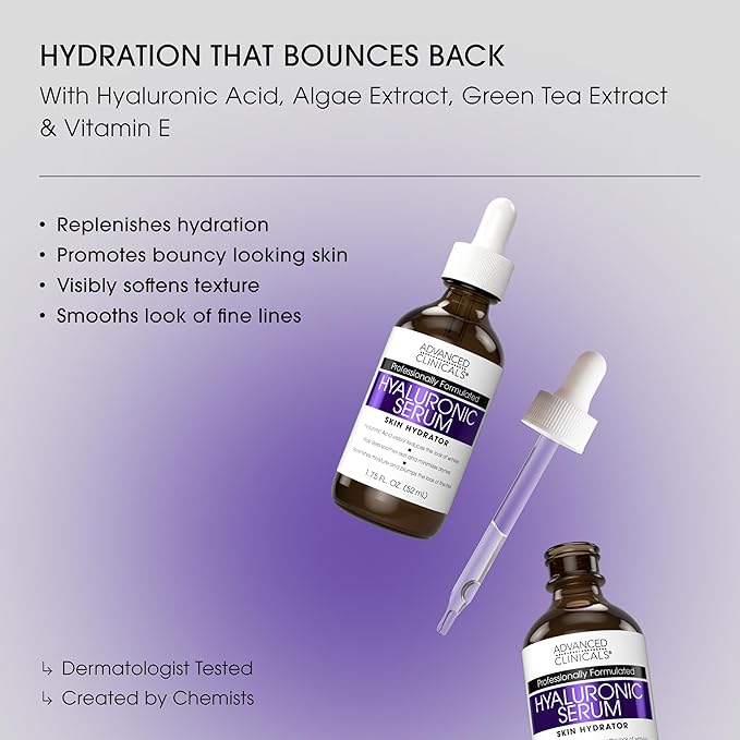 Advanced Clinicals Hyaluronic Acid Moisturizer Body Cream + Hyaluronic Acid Serum 2PC Skin Care Set | Face Serum & Body Lotion Help Diminish Appearance Of Wrinkles, Fine Lines, & Dry Skin, 2PC Bundle