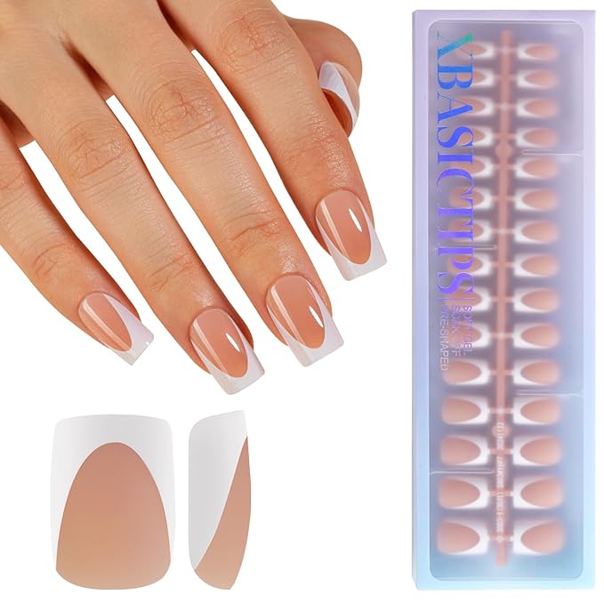 Misssix XBASICTIPS Deep French Gel Nail Tips, 150Pcs Soft Gel French Tip Press on Nails Brown, Short Square Pre-shaped False Nails, No Need to File Fake Nails for Nail Art DIY