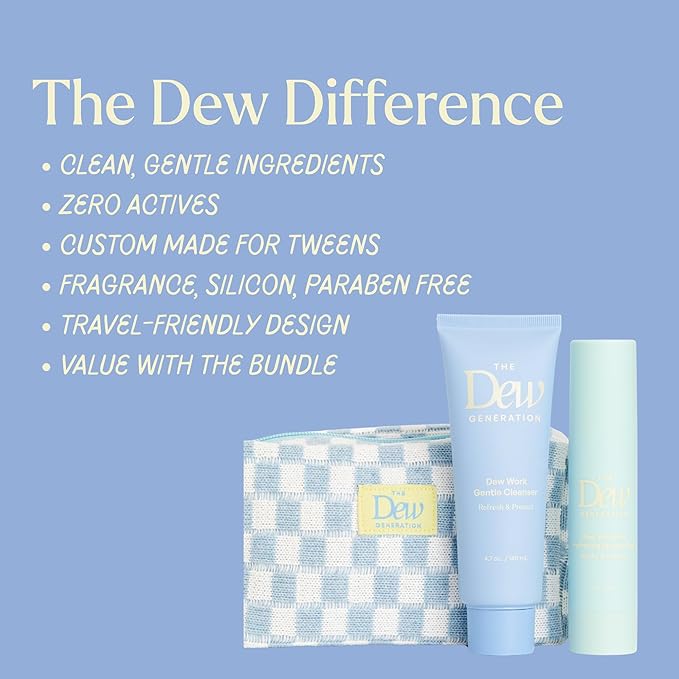 Dew-O Kit Kids Skin Care Set with Cleanser & Moisturizer | Skincare for Kids Face Wash + Travel Bag | Gentle Teen Skin Care