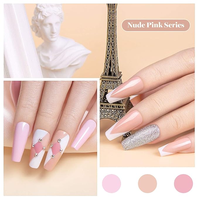 RARJSM French Manicure Gel Polish Set, Light Pink Gel Nail Polish, White Nude Glitter Nail Polish Set 6PCS 7.5ML Gelpolish Colors for All Seasons Nail Art DIY Home