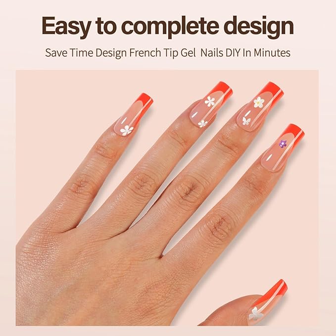 300Pcs French Gel Nail Tips, Vansiho Long Square Nail Tips, Pink Pre-French Tips Press on Nails, Acrylic Fake Nails for Nail Art DIY 15 Sizes