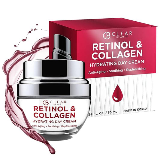 Clear Beauty Retinol & Collagen Daily Face Moisturizer - Dermatologist Tested, Reduces Wrinkles, Fine Lines & Blemishes, Hydrating Anti-Aging, Clean Beauty, Cruelty-Free Korean Skin Care - 1.69 oz