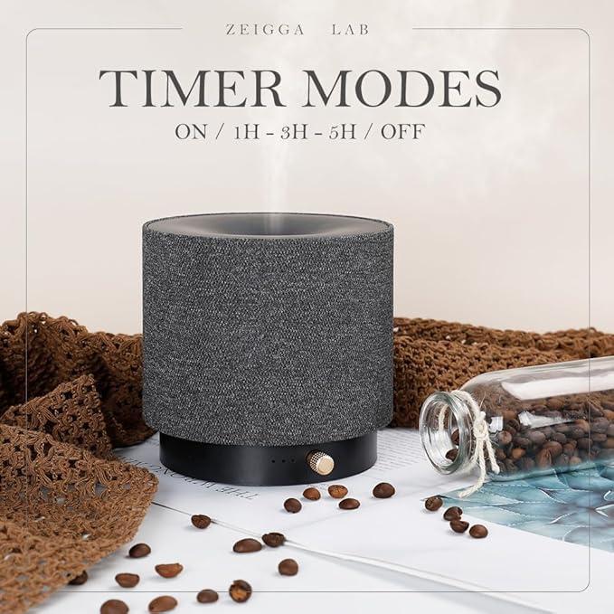 Elegant Fabric Aroma Diffuser - Quiet Essential Oil Diffuser with Soft Night Light, Perfect for Home, Office, and Yoga Space (M35-Black)