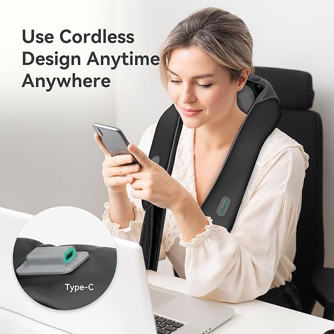 Snailax Cordless Neck Massager with Soothing Heat, Upgarded 4D Deep Tissue Kneading, Shiatsu Back Shoulder Massager Pillow for Neck, Traps, Gifts for Men Women Mom Dad