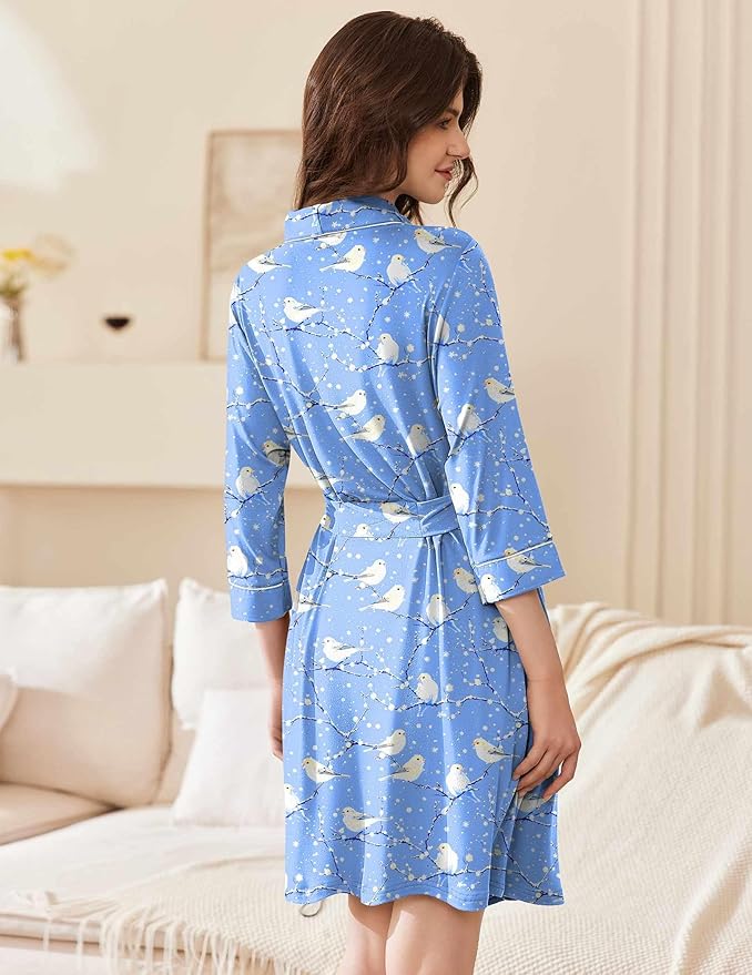 Ekouaer Women Robes Shawl Collar Bathrobe Short Kimono Robe Soft Knit Bathrobes Ladies Sleepwear with Pockets S-XXL