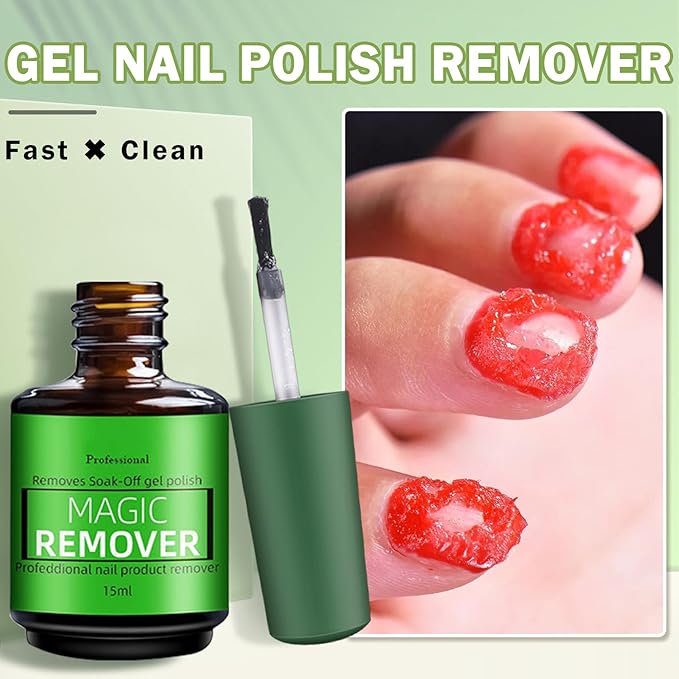 Magic Remover Gel Polish,2PCS Gel Nail Remover,Professional Gel Remover for Nails,Quickly and Easily Removedor de Esmalte Gel (15ML)