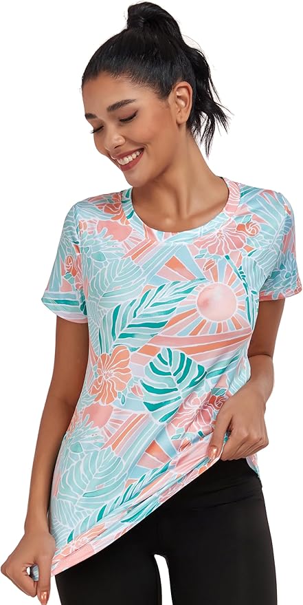Women's Short Sleeve Workout Shirts Crewneck Sports Yoga Running Dry Fit Tops Side Split Tee