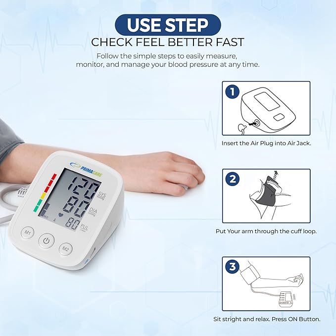 Primacare DS-8007 Automatic Digital Blood Pressure Monitor Upper Arm Sphygmomanometer for Home Use