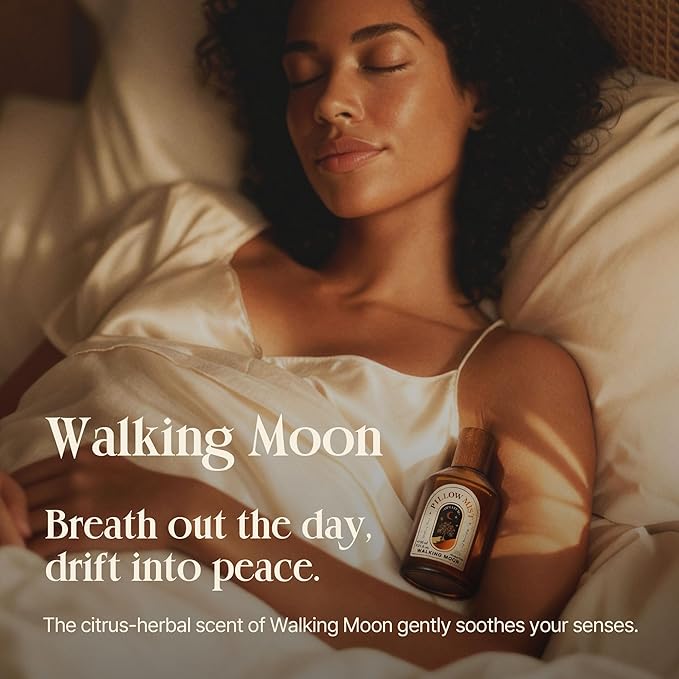 OPTATUM Pillow Mist - Aromatherapy Pillow Spray for Sheets, Linen & Bedding, Natural Essential Oils for Stress Relief, Gift for Someone Who Wants to Sleep Well - Walking Moon