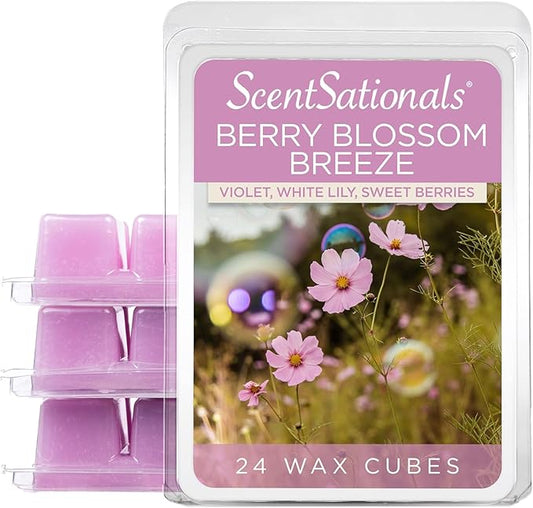 Scentsationals Wax Melts, Wax Cubes Strong Scent - Berry Blossom Breeze - Long Lasting Scented Wax Melts for Warmer, 10oz (24-Cubes)