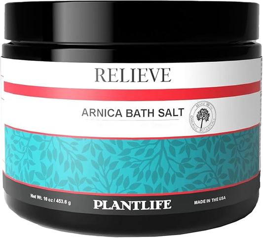 Plantlife Arnica Relieve Mineral Bath Salts - Made with Arnica and 100% Pure Essential Oils - Relieve Products are a Homeopathic Solution for Everyday Use - Works Quickly and Effectively