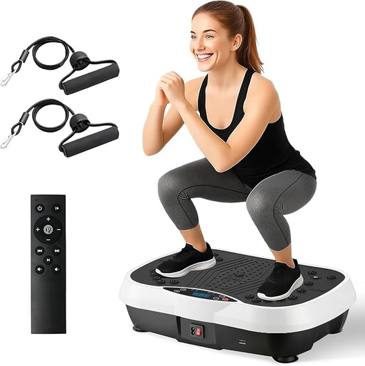 ALSO GO Vibration Plate Exercise Machine, 3 Workout Modes & 120-Level Vibration Platform for Weight Loss/Lymphatic Drainage, 400lbs Capacity Vibration Board with Resistance Bands for Full Body Workout