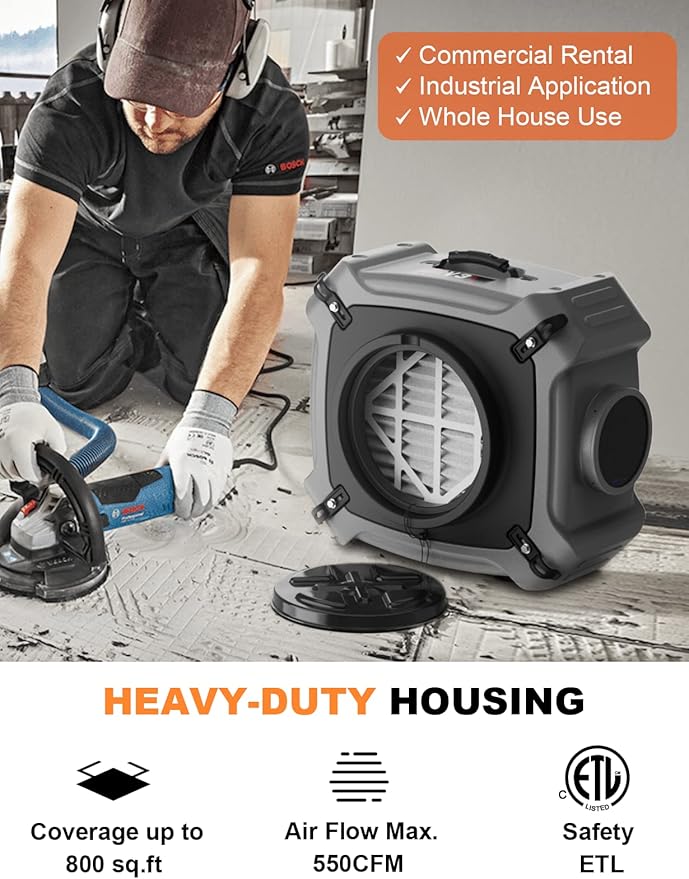 Abestorm Air Scrubbers, Industrial Commercial Air Scrubber with MERV-10 Filter, HEPA/Activated Carbon Filter for Particle Capture, Stackable Negative Air Cleaner Machine, V3
