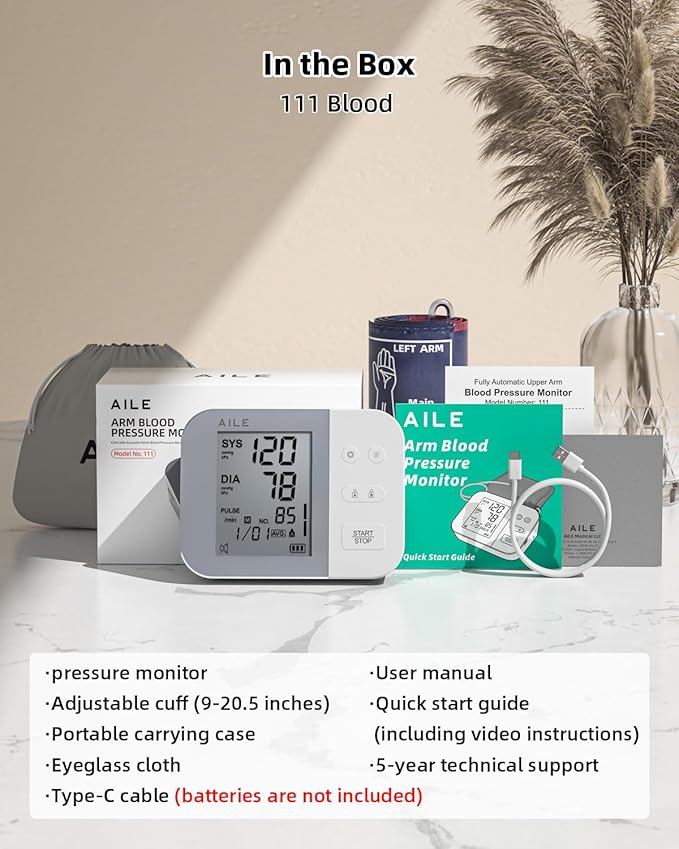 AILE Blood Pressure Monitor for Home Use, 111 Blood Pressure Machine - Blood Pressure Cuff (8.7-16.5") - Voice Broadcast - Accurate and Reliable Upper Arm BP Monitor