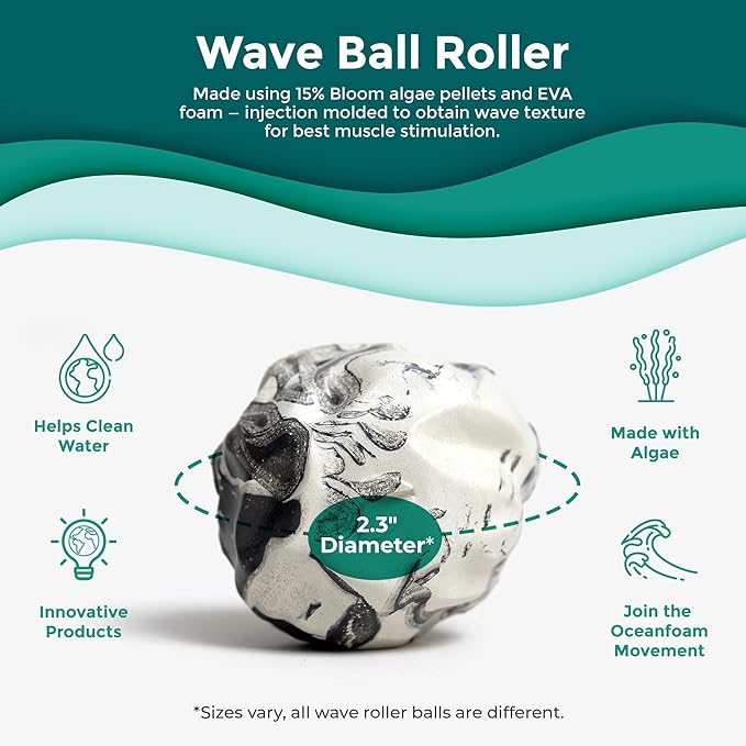 Oceanfoam Wave Massage Ball Roller – Textured Lacrosse Ball for Plantar Fasciitis Relief, Muscle Knot Therapy, Myofascial Release – Travel Size Tool for Feet, Neck, Back Pain (Black Marbled) Pack of 3