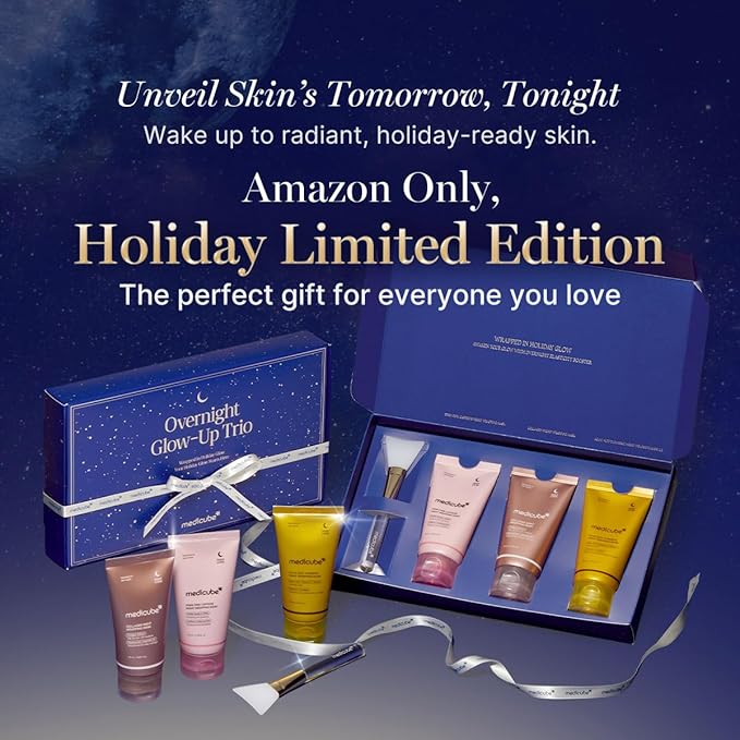 medicube Overnight Glow-Up Trio | Amazon Exclusive Holiday Overnight Wrapping Peel Off Mask | Collagen, Turmeric & PDRN | Perfect for Holiday Gifting & Self-Care | Korean Skincare for Women & Men